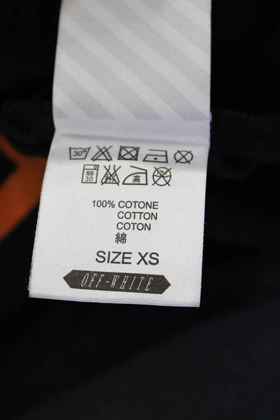 Off White Women Designer Black Cotton Crewneck Graphic Tee Size XS