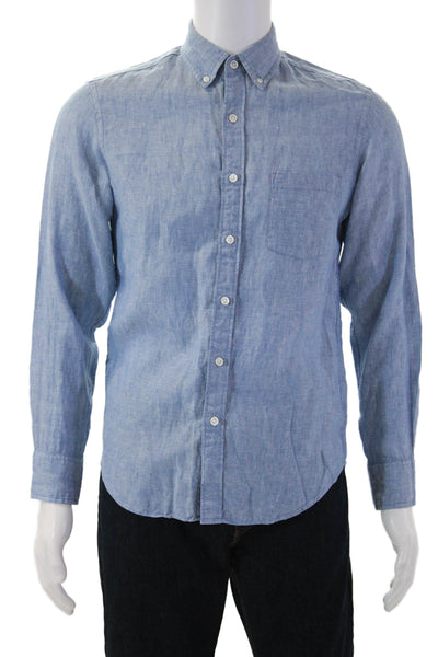 J Crew Mens Cotton Collared Pocketed Button Down Shirt Blue Size S