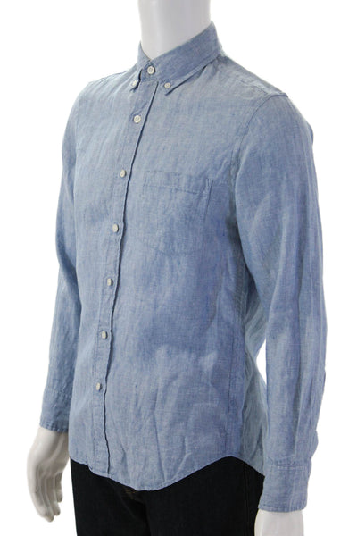 J Crew Mens Cotton Collared Pocketed Button Down Shirt Blue Size S