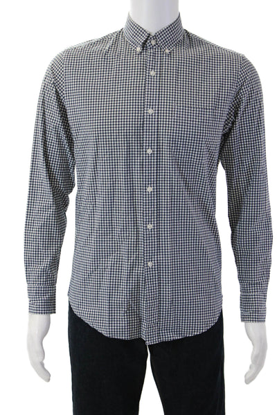J Crew Mens Cotton Collared Gingham Print Button Down Shirt Black Size S