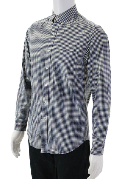 J Crew Mens Cotton Collared Gingham Print Button Down Shirt Black Size S