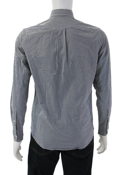 J Crew Mens Cotton Collared Gingham Print Button Down Shirt Black Size S