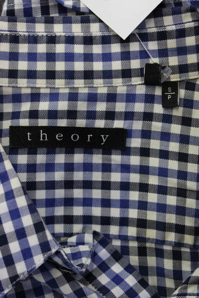 Theory Mens Cotton Collared Gingham Print Button Down Shirt Blue Size S