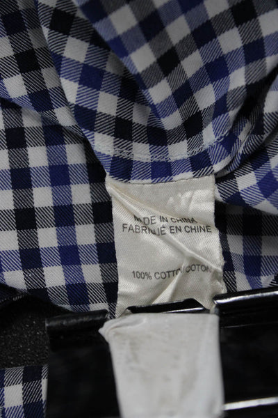 Theory Mens Cotton Collared Gingham Print Button Down Shirt Blue Size S