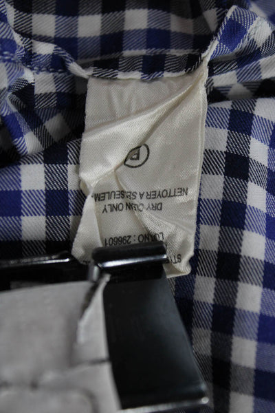 Theory Mens Cotton Collared Gingham Print Button Down Shirt Blue Size S