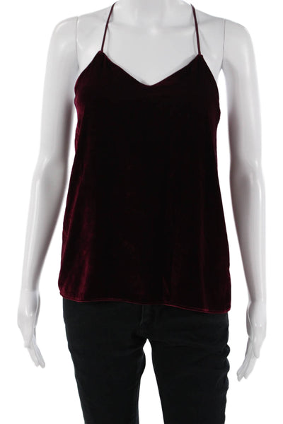 Tibi Womens V Neck Camisole Dark Red Rayon Silk Sleeveless Designer Size 2