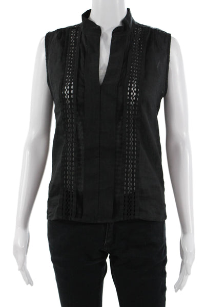 Frame Womens Black Ramie Mock Neck Sleeveless Blouse Bohemian Size XS