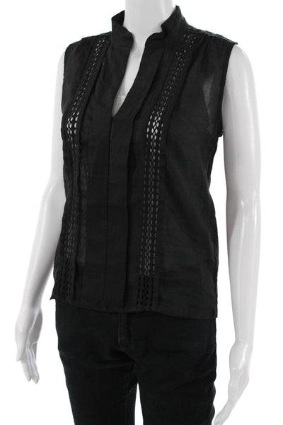 Frame Womens Black Ramie Mock Neck Sleeveless Blouse Bohemian Size XS