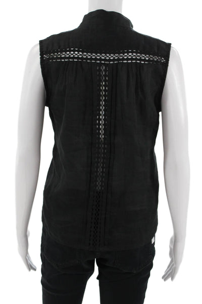 Frame Womens Black Ramie Mock Neck Sleeveless Blouse Bohemian Size XS