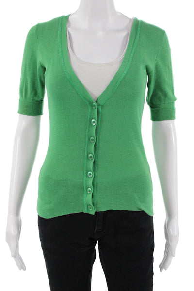 Kier + J Womens Green Cotton V Neck Button Short Sleeve Cardigan Size XS