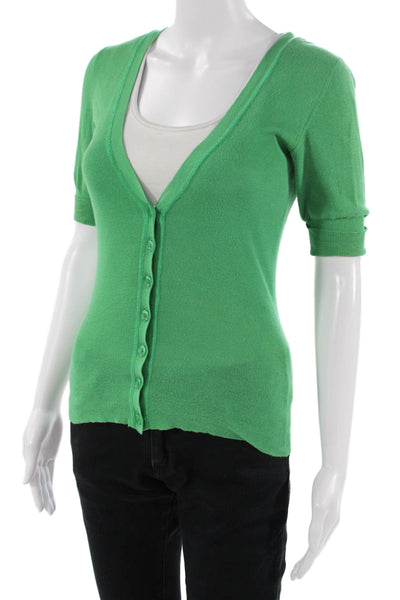 Kier + J Womens Green Cotton V Neck Button Short Sleeve Cardigan Size XS