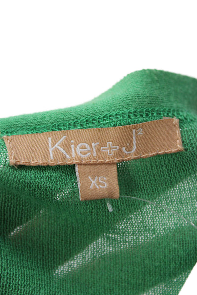 Kier + J Womens Green Cotton V Neck Button Short Sleeve Cardigan Size XS