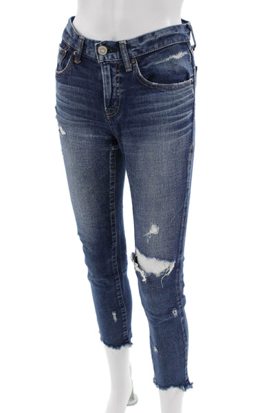 Moussy Womens Ankle Cropped Dark Blue Mid Rise 90s Jeans Size 25