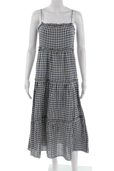 Rails Women Blue Cotton Check Square Neck Sundress Knee Length Size XS