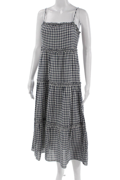 Rails Women Blue Cotton Check Square Neck Sundress Knee Length Size XS
