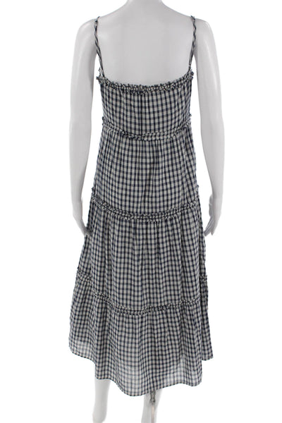 Rails Women Blue Cotton Check Square Neck Sundress Knee Length Size XS