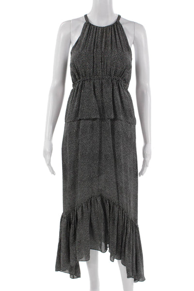 ALC Women Maxi Tank Dress Black Silk High Neck Polka Dot Size 0