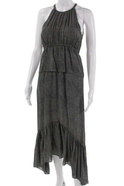 ALC Women Maxi Tank Dress Black Silk High Neck Polka Dot Size 0