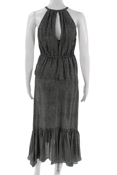 ALC Women Maxi Tank Dress Black Silk High Neck Polka Dot Size 0