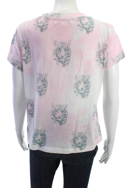 Wildfox Women Pink Animal Print Jersey T Shirt Short Sleeve Crew Neck Size M