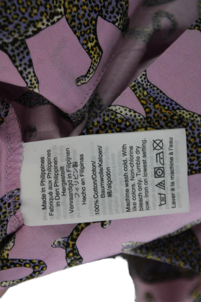 J Crew Womens Pink Animal Print Cotton Short Sleeve Button Blouse Size M