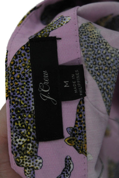 J Crew Womens Pink Animal Print Cotton Short Sleeve Button Blouse Size M