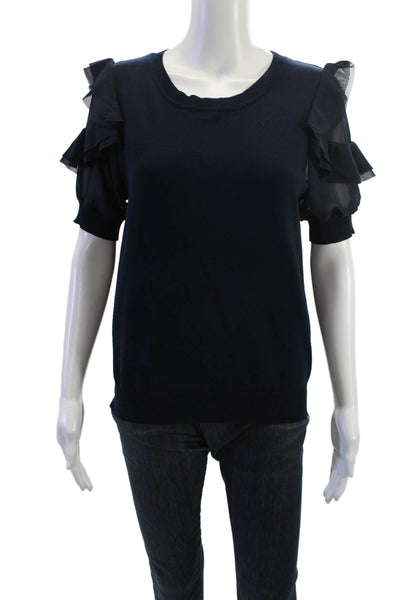 Nanette Nanette Lepore Women Dark Blue Crew Neck Short Sleeve Blouse Size M