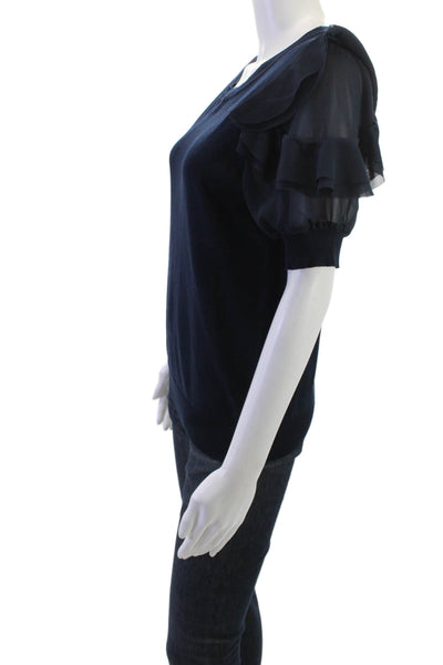 Nanette Nanette Lepore Women Dark Blue Crew Neck Short Sleeve Blouse Size M