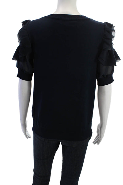 Nanette Nanette Lepore Women Dark Blue Crew Neck Short Sleeve Blouse Size M
