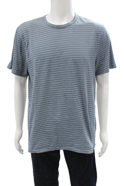 Vince Mens Striped Blue Crew Neck Short Sleeve T-Shirt Cotton Blend Size L