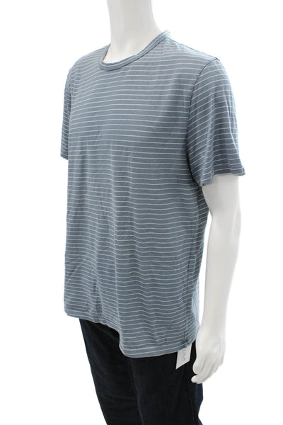 Vince Mens Striped Blue Crew Neck Short Sleeve T-Shirt Cotton Blend Size L