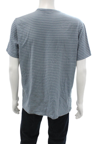 Vince Mens Striped Blue Crew Neck Short Sleeve T-Shirt Cotton Blend Size L