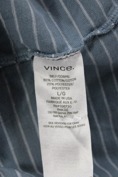 Vince Mens Striped Blue Crew Neck Short Sleeve T-Shirt Cotton Blend Size L