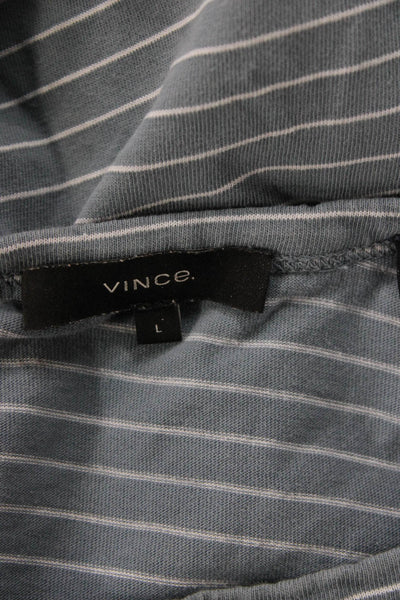 Vince Mens Striped Blue Crew Neck Short Sleeve T-Shirt Cotton Blend Size L