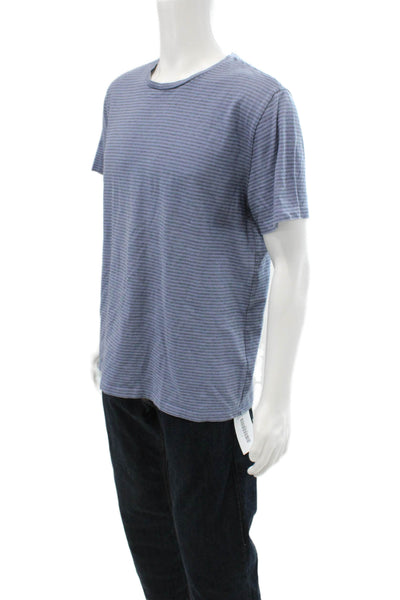 Vince Mens T-Shirt Striped Blue Crew Neck Short Sleeve Cotton Designer Size L