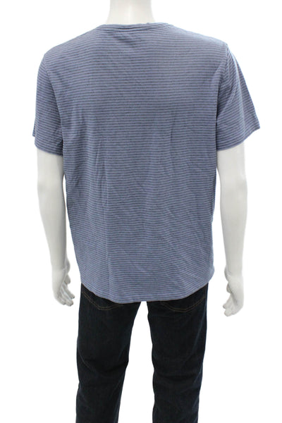 Vince Mens T-Shirt Striped Blue Crew Neck Short Sleeve Cotton Designer Size L