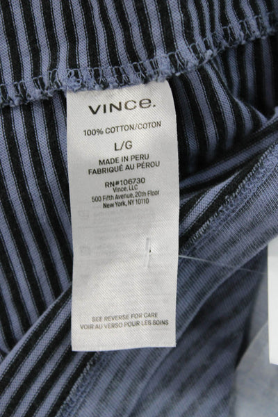 Vince Mens T-Shirt Striped Blue Crew Neck Short Sleeve Cotton Designer Size L