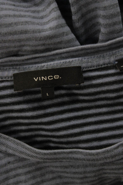Vince Mens T-Shirt Striped Blue Crew Neck Short Sleeve Cotton Designer Size L