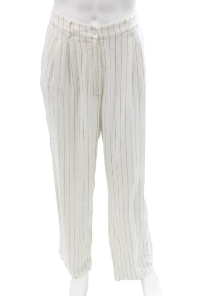 Donni Unisex Dress Pants White Striped Rayon Linen Button Closure Size L