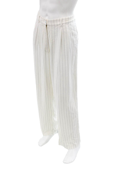 Donni Unisex Dress Pants White Striped Rayon Linen Button Closure Size L