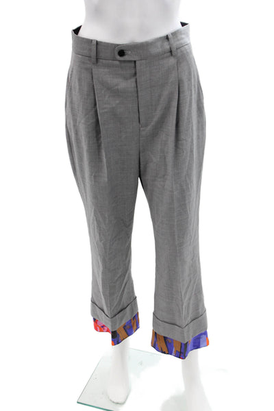 Snow Xue Gao Unisex Cropped Dress Pants Gray Wool Button Size 8