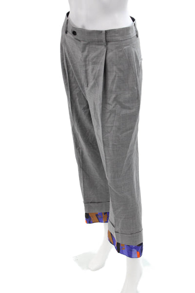 Snow Xue Gao Unisex Cropped Dress Pants Gray Wool Button Size 8