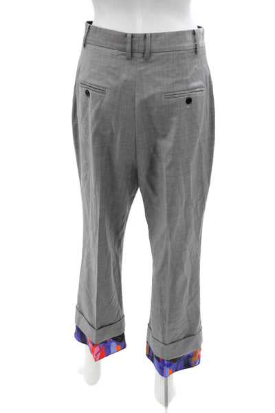 Snow Xue Gao Unisex Cropped Dress Pants Gray Wool Button Size 8