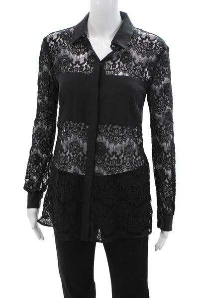 Jay Godfrey Women Black Collared Gothic Button Up Blouse Long Sleeve Size 2