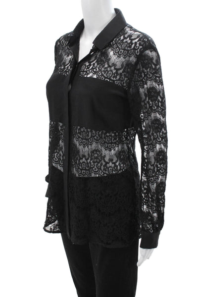 Jay Godfrey Women Black Collared Gothic Button Up Blouse Long Sleeve Size 2