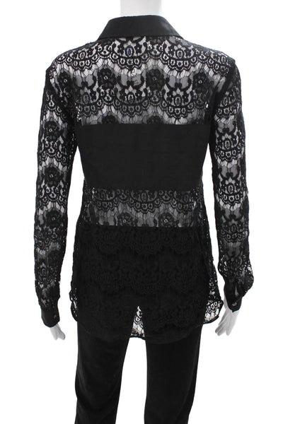 Jay Godfrey Women Black Collared Gothic Button Up Blouse Long Sleeve Size 2
