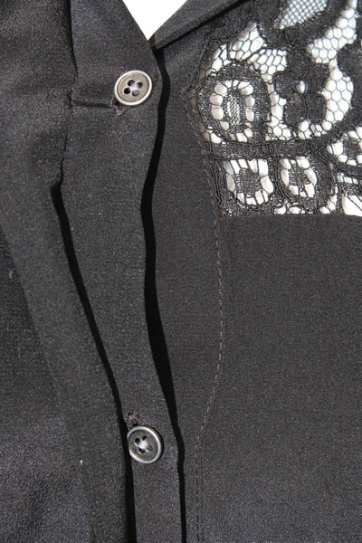 Jay Godfrey Women Black Collared Gothic Button Up Blouse Long Sleeve Size 2