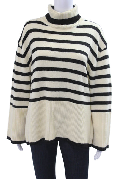 Moon River Unisex Pullover Turtleneck Striped Acrylic Sweater Beige Size M
