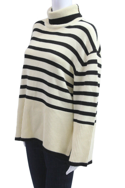 Moon River Unisex Pullover Turtleneck Striped Acrylic Sweater Beige Size M