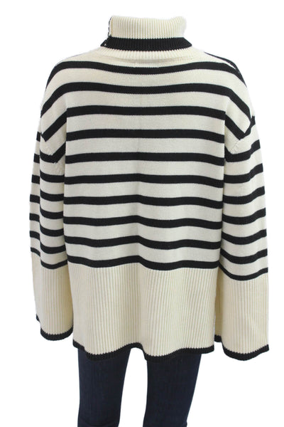 Moon River Unisex Pullover Turtleneck Striped Acrylic Sweater Beige Size M